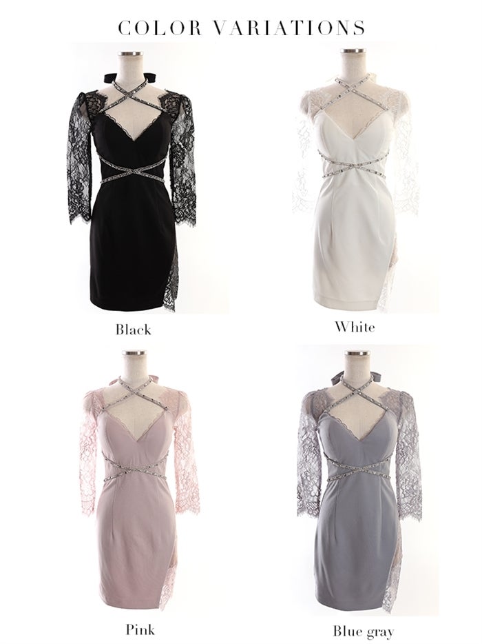 【ROBE de FLEURS SALE】Glossy ローブドフルールグロッシー 【XS～Lサイズあり】2WAYホルター×レーススリーブタイトミニキャバドレス gl2520-s26