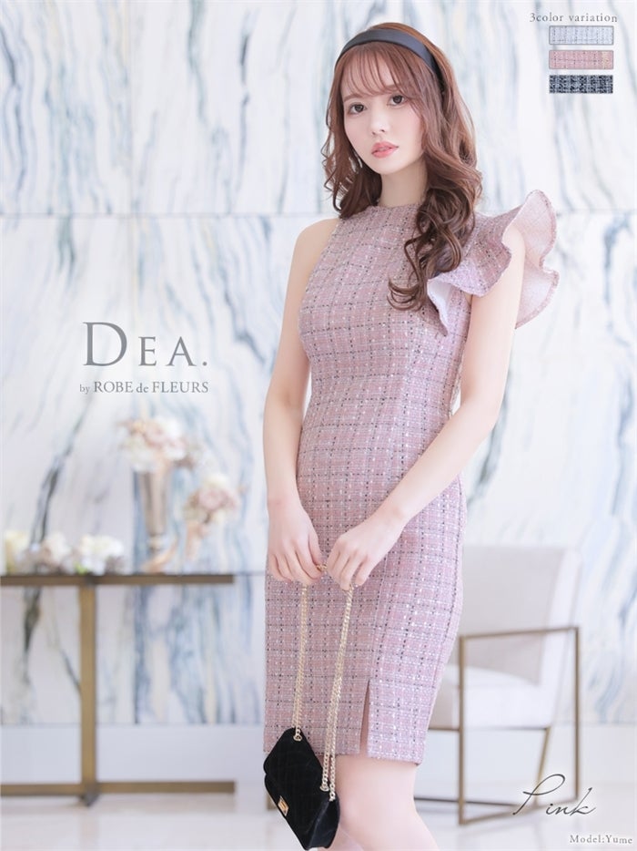 【ROBE de FLEURS SALE】DEA. ディア バイ ローブドフルール 【XS~Lサイズあり】ツイード×アシンメトリータイトミニキャバドレス de2557-s26