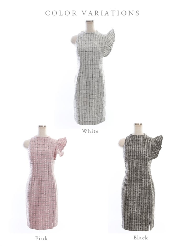 【ROBE de FLEURS SALE】DEA. ディア バイ ローブドフルール 【XS~Lサイズあり】ツイード×アシンメトリータイトミニキャバドレス de2557-s26