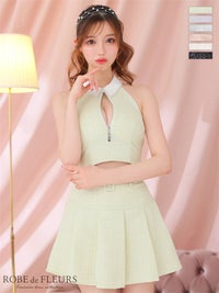 【ROBE de FLEURS SALE】ROBE de FLEURS ローブドフルール 【XSサイズあり】襟付きホルタージッパーツイードセットアップキャバドレス fm3216-s26