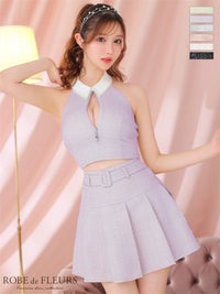 【ROBE de FLEURS SALE】ROBE de FLEURS ローブドフルール 【XSサイズあり】襟付きホルタージッパーツイードセットアップキャバドレス fm3216-s26