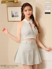 【ROBE de FLEURS SALE】ROBE de FLEURS ローブドフルール 【XSサイズあり】襟付きホルタージッパーツイードセットアップキャバドレス fm3216-s26