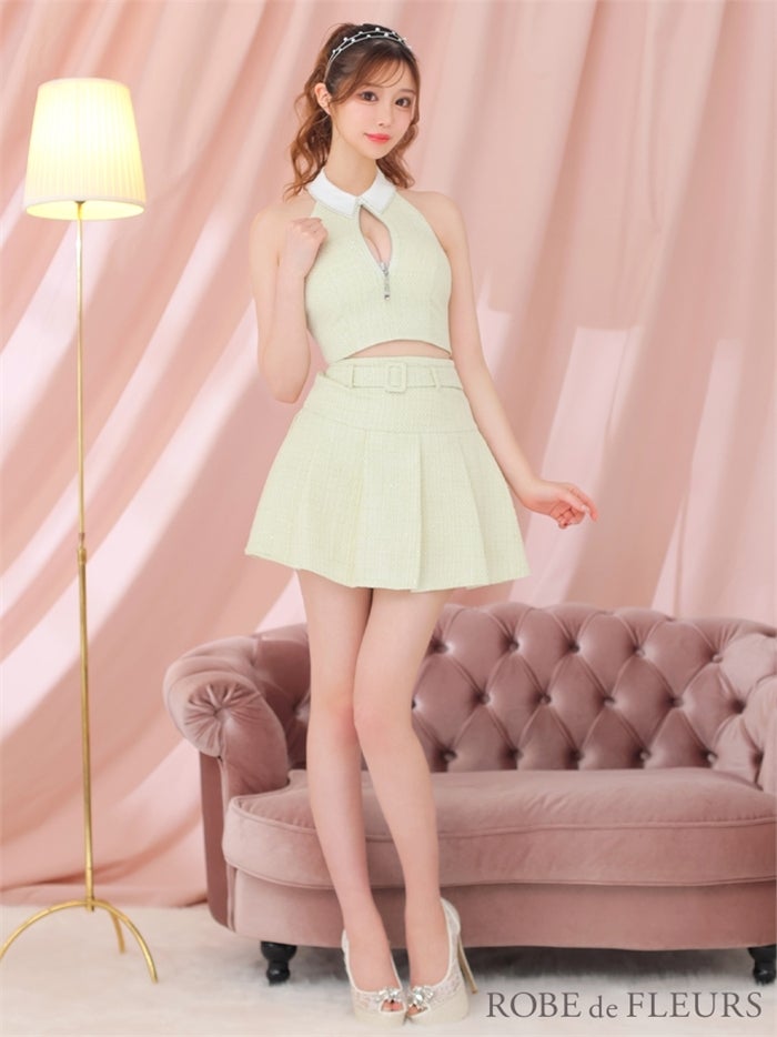 【ROBE de FLEURS SALE】ROBE de FLEURS ローブドフルール 【XSサイズあり】襟付きホルタージッパーツイードセットアップキャバドレス fm3216-s26
