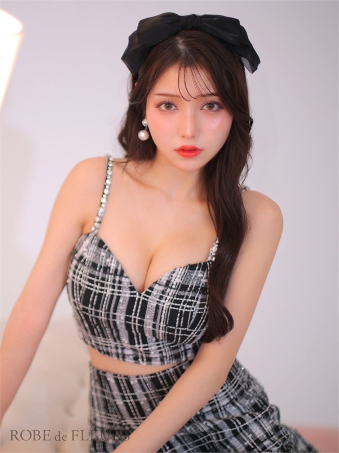 【ROBE de FLEURS SALE】ROBE de FLEURS ローブドフルール 【XS～Lサイズあり】ラメチェックツイード×オーガンジー ロングセットアップキャバドレス fm3221-s26