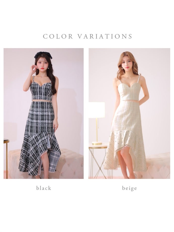 【ROBE de FLEURS SALE】ROBE de FLEURS ローブドフルール 【XS～Lサイズあり】ラメチェックツイード×オーガンジー ロングセットアップキャバドレス fm3221-s26