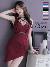 【ROBE de FLEURS SALE】Glossy ローブドフルールグロッシー 【XSサイズあり】バストクロス×ストレッチタイトミニキャバドレス gl2053-s26