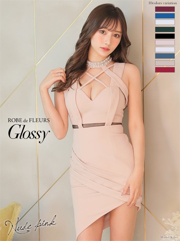 【ROBE de FLEURS SALE】Glossy ローブドフルールグロッシー 【XSサイズあり】バストクロス×ストレッチタイトミニキャバドレス gl2053-s26