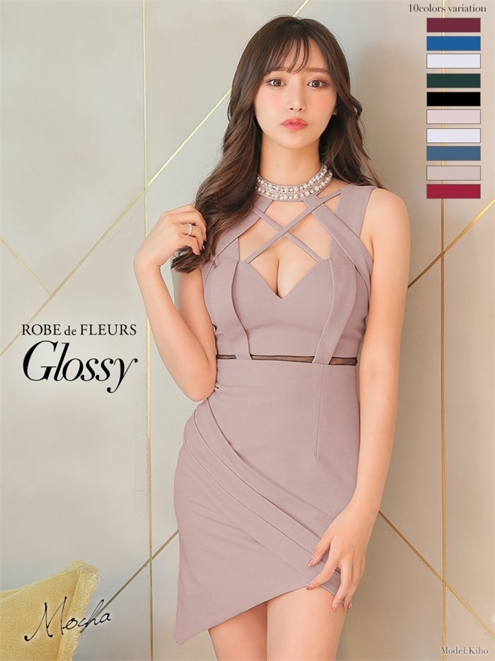 【ROBE de FLEURS SALE】Glossy ローブドフルールグロッシー 【XSサイズあり】バストクロス×ストレッチタイトミニキャバドレス gl2053-s26
