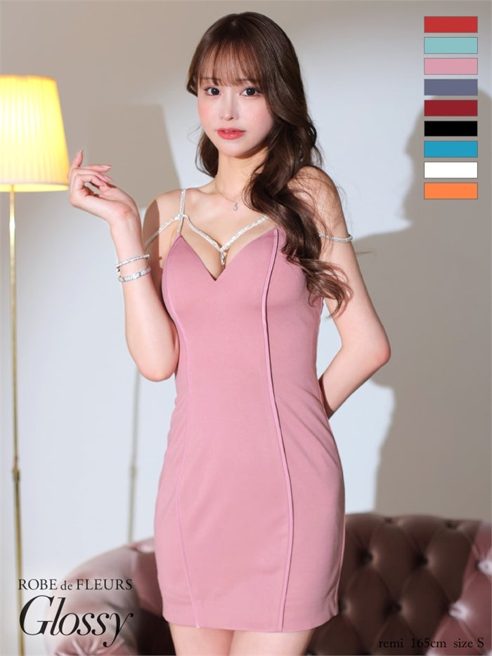【ROBE de FLEURS SALE】Glossy ローブドフルールグロッシー 【XSサイズあり】ビジューキャミミニキャバドレス gl2816-s26