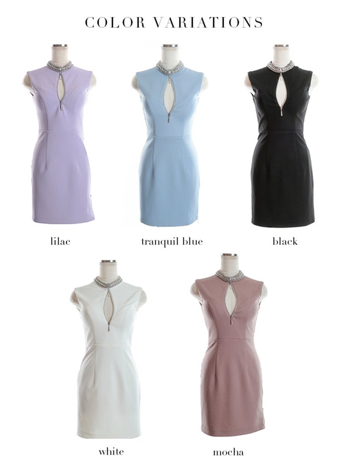 【ROBE de FLEURS SALE】Glossy ローブドフルールグロッシー 【XSサイズあり】【ストレッチあり】ビジューネック×バストジッパーシンプルミニキャバドレス gl2836-s26