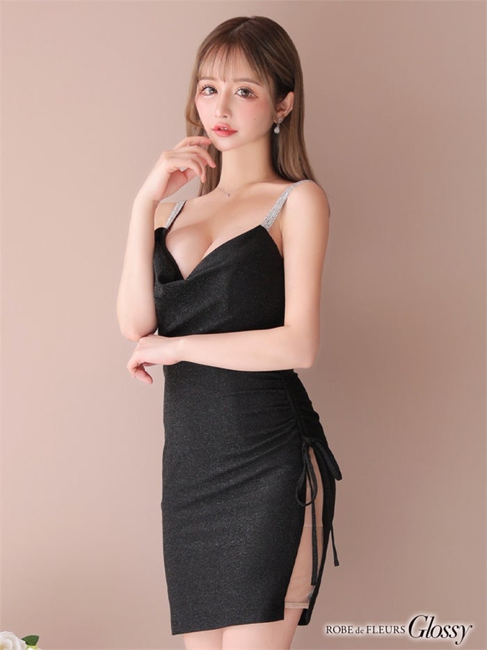 【ROBE de FLEURS SALE】Glossy ローブドフルールグロッシー 【XSサイズあり】ラメニット×ビジューキャミミニキャバドレス gl2929-s26
