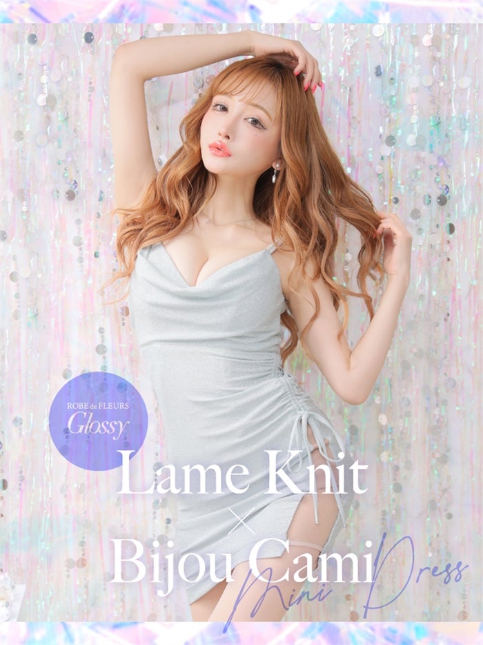 【ROBE de FLEURS SALE】Glossy ローブドフルールグロッシー 【XSサイズあり】ラメニット×ビジューキャミミニキャバドレス gl2929-s26