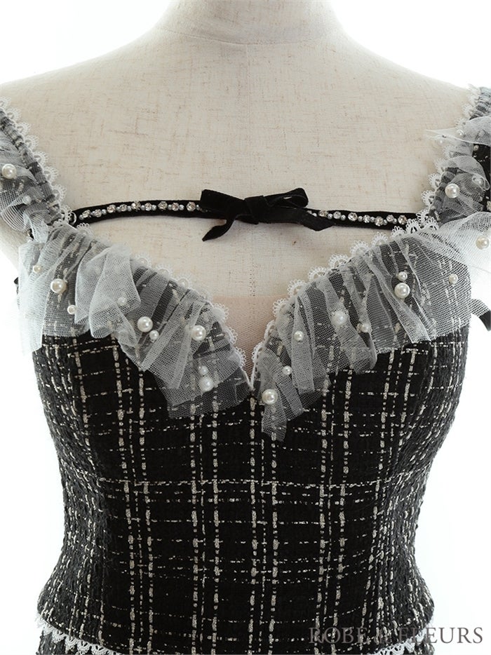 【ROBE de FLEURS SALE】ROBE de FLEURS ローブドフルール 【XSサイズあり】ツイードｘパールチュールセットアップキャバドレス fm2652-s26