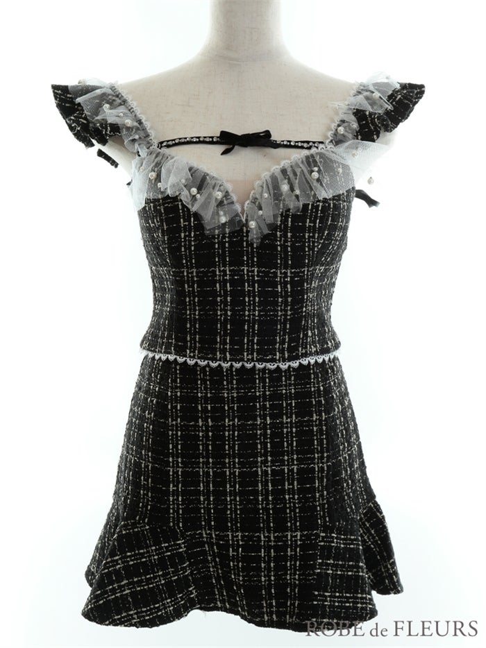 【ROBE de FLEURS SALE】ROBE de FLEURS ローブドフルール 【XSサイズあり】ツイードｘパールチュールセットアップキャバドレス fm2652-s26