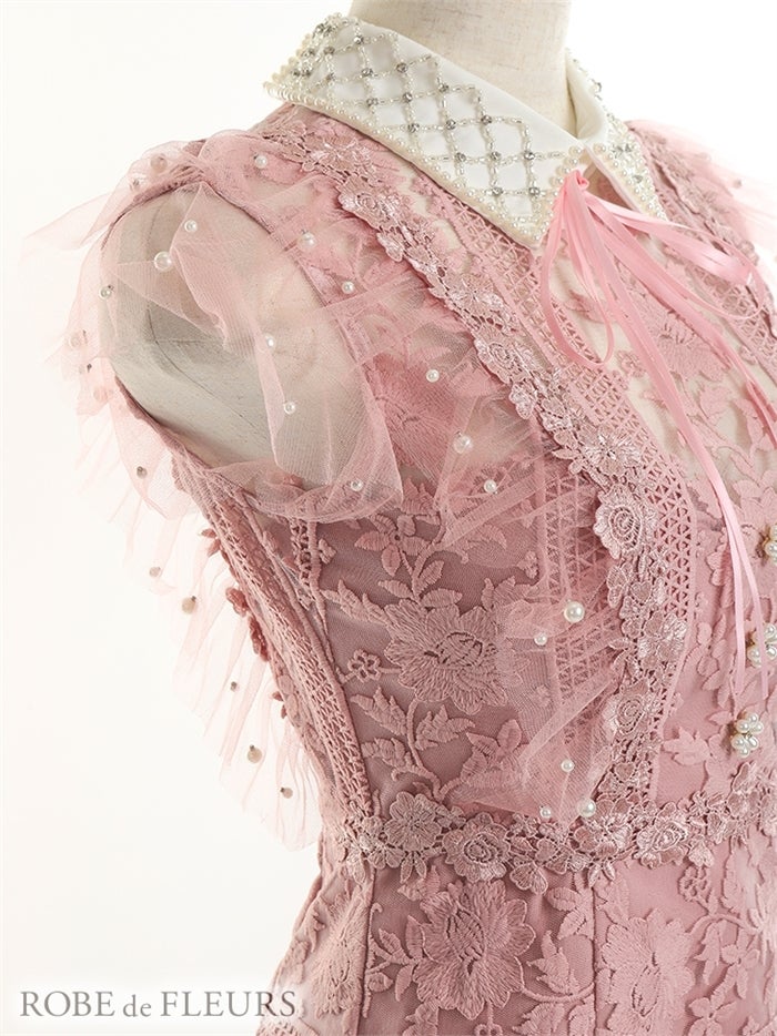 【ROBE de FLEURS SALE】ROBE de FLEURS ローブドフルール 【XS～Lサイズあり】ビジュー襟×フラワーレースタイトミニキャバドレス(fm2422） fm2422-s26