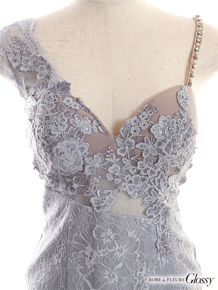 【ROBE de FLEURS SALE】Glossy ローブドフルールグロッシー 【XSサイズあり】アシンメトリーフラワーレースタイトミニキャバドレス gl2531-s26
