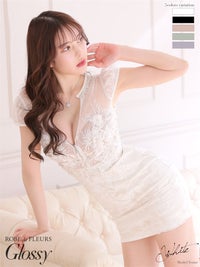【ROBE de FLEURS SALE】Glossy ローブドフルールグロッシー 【XSサイズあり】フロントジッパーｘ刺繍レースタイトミニキャバドレス gl2593-s26