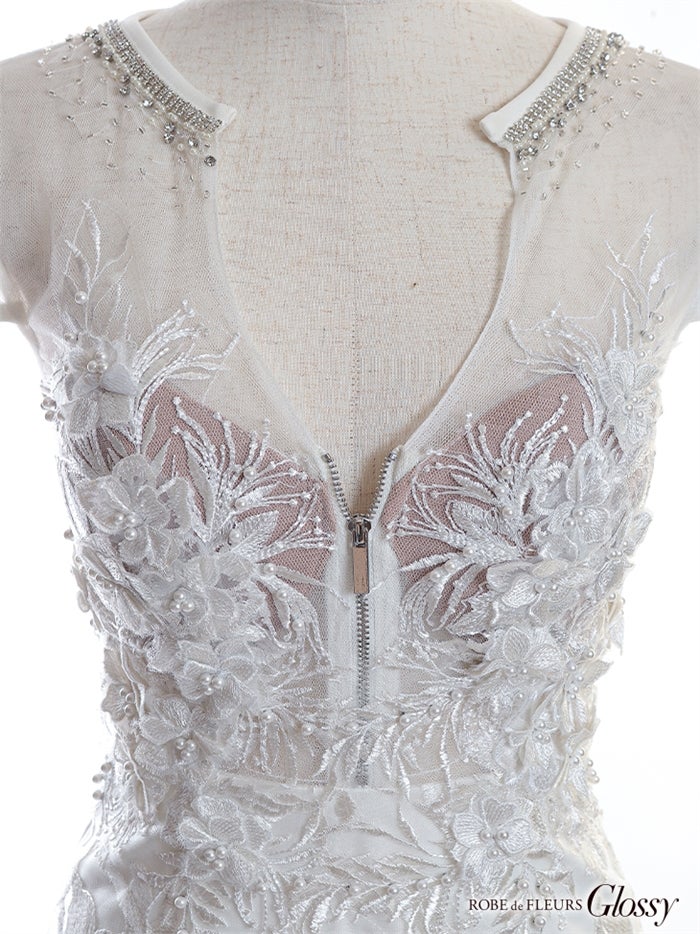 【ROBE de FLEURS SALE】Glossy ローブドフルールグロッシー 【XSサイズあり】フロントジッパーｘ刺繍レースタイトミニキャバドレス gl2593-s26