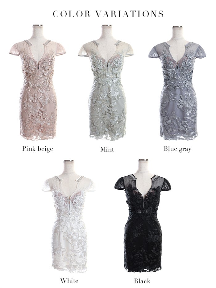 【ROBE de FLEURS SALE】Glossy ローブドフルールグロッシー 【XSサイズあり】フロントジッパーｘ刺繍レースタイトミニキャバドレス gl2593-s26
