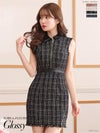 【ROBE de FLEURS SALE】Glossy ローブドフルールグロッシー 【XS～Lサイズあり】襟フロントジッパーｘツイードタイトミニキャバドレス gl2722-s26