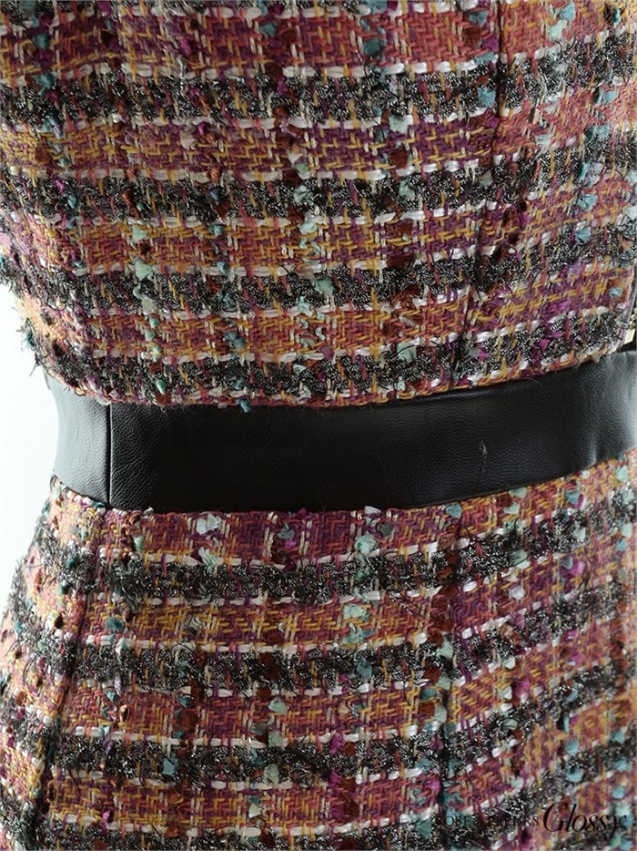 【ROBE de FLEURS SALE】Glossy ローブドフルールグロッシー 【XS～Lサイズあり】襟フロントジッパーｘツイードタイトミニキャバドレス gl2722-s26