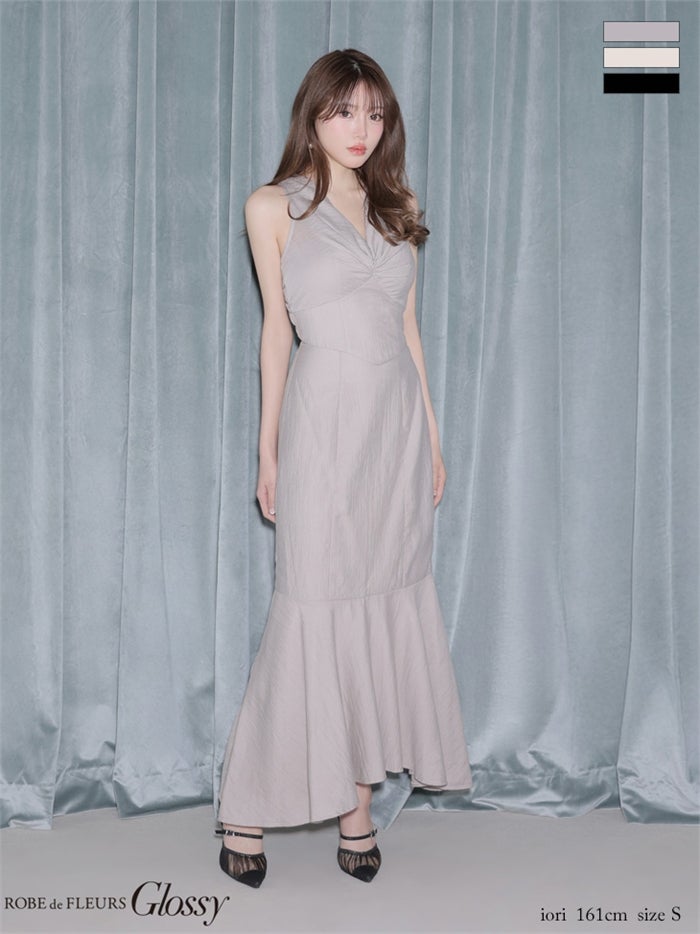  ROBE de FLEURS サテンギャザーマーメイドセットアップロングキャバドレス gl4629-c
