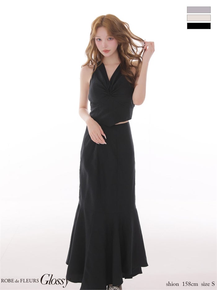  ROBE de FLEURS サテンギャザーマーメイドセットアップロングキャバドレス gl4629-c