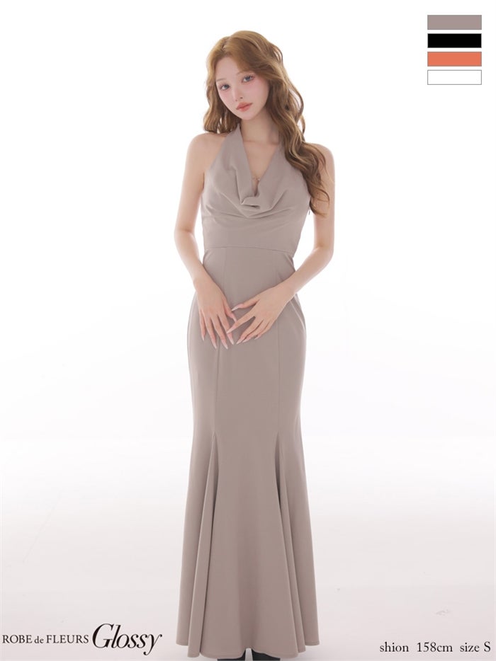 ROBE de FLEURS 【XS～Lサイズあり】 ラメニットドレープホルターマーメイドロングキャバドレス gl4662-c