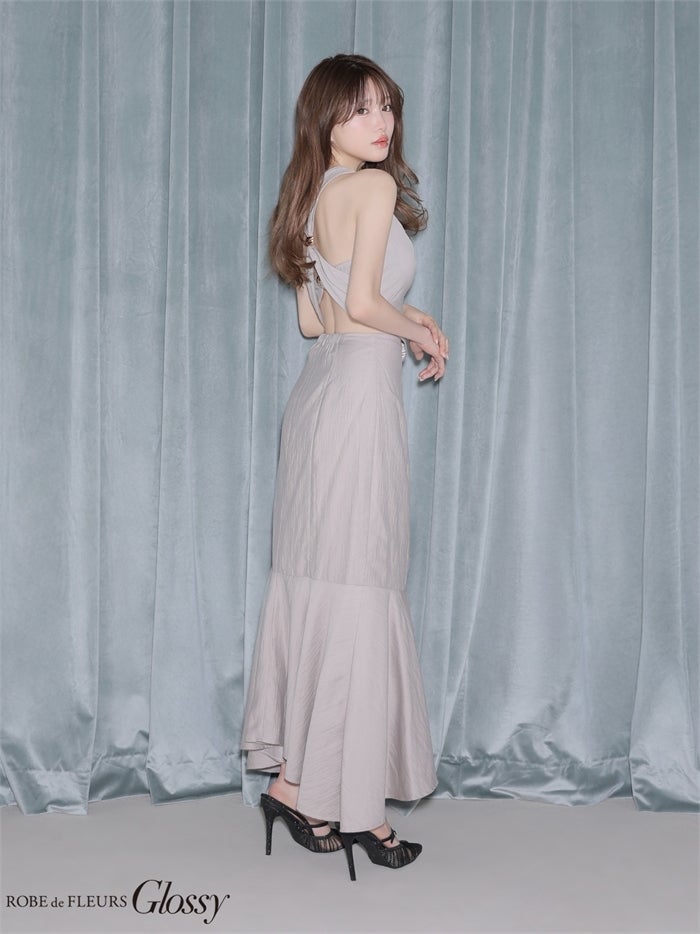 ROBE de FLEURS サテンギャザーマーメイドセットアップロングキャバドレス gl4629