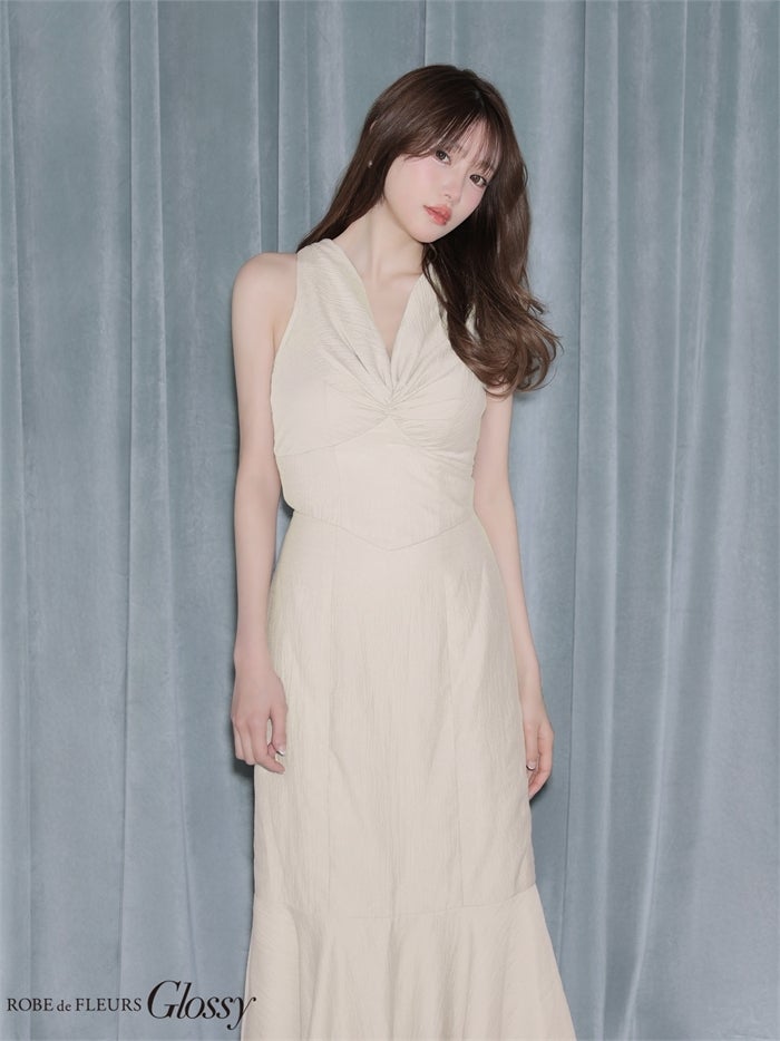 ROBE de FLEURS サテンギャザーマーメイドセットアップロングキャバドレス gl4629