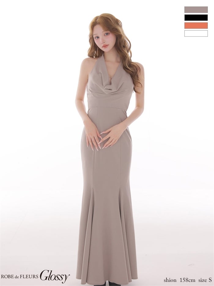 ROBE de FLEURS 【XS～Lサイズあり】 ラメニットドレープホルターマーメイドロングキャバドレス gl4662
