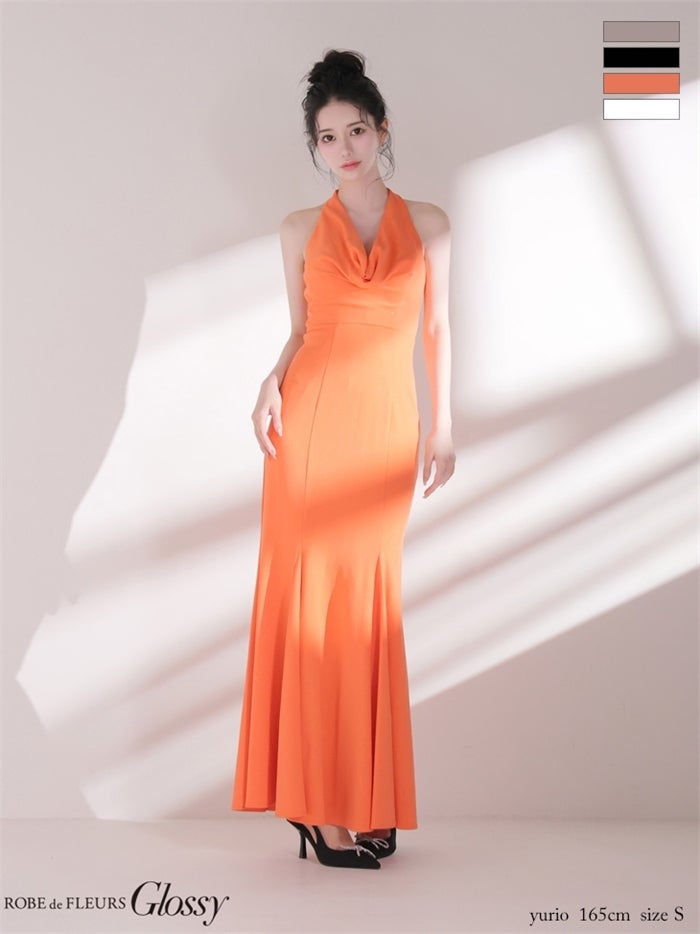 ROBE de FLEURS 【XS～Lサイズあり】 ラメニットドレープホルターマーメイドロングキャバドレス gl4662