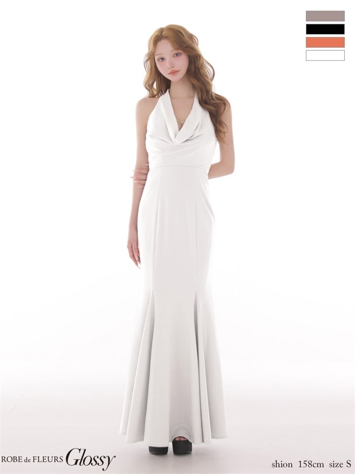 ROBE de FLEURS 【XS～Lサイズあり】 ラメニットドレープホルターマーメイドロングキャバドレス gl4662