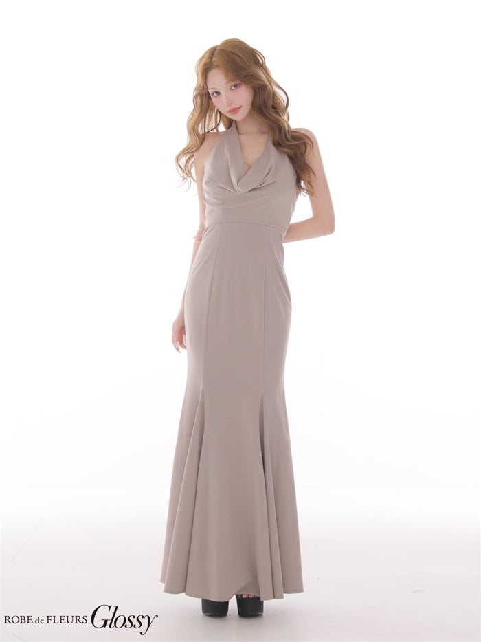 ROBE de FLEURS 【XS～Lサイズあり】 ラメニットドレープホルターマーメイドロングキャバドレス gl4662