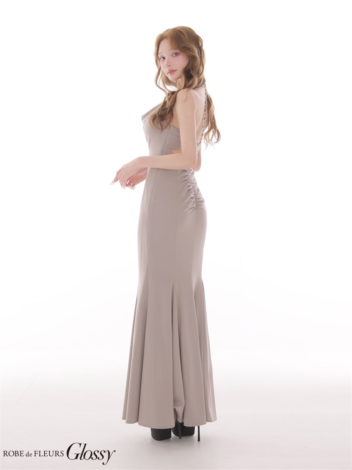 ROBE de FLEURS 【XS～Lサイズあり】 ラメニットドレープホルターマーメイドロングキャバドレス gl4662