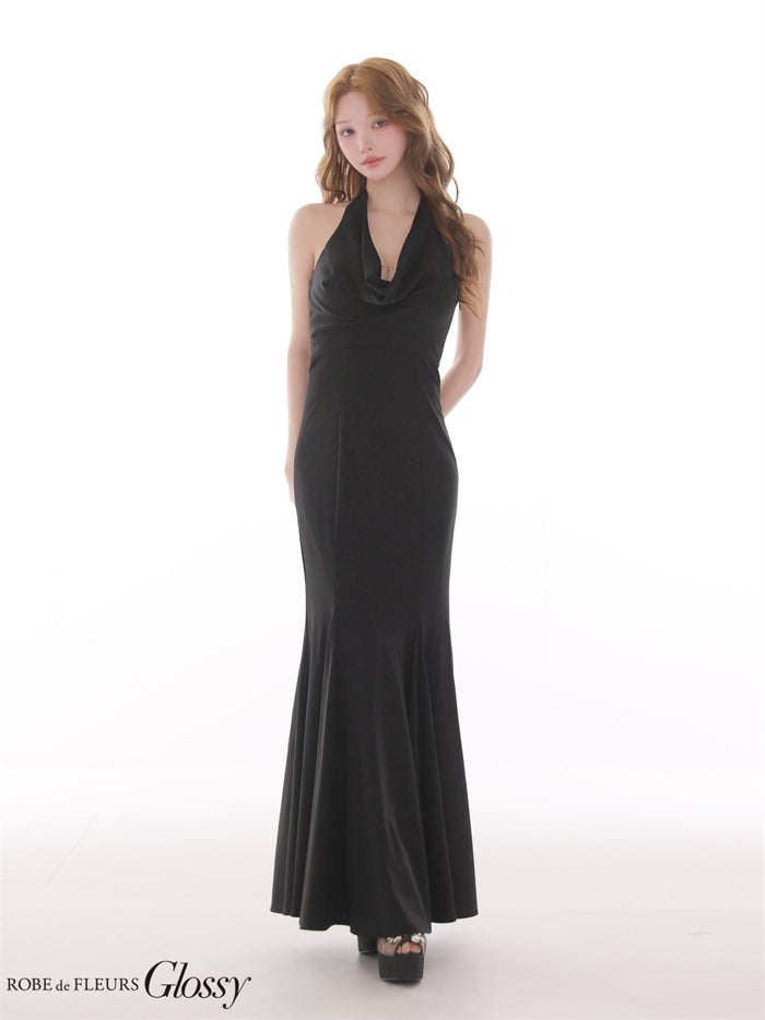 ROBE de FLEURS 【XS～Lサイズあり】 ラメニットドレープホルターマーメイドロングキャバドレス gl4662