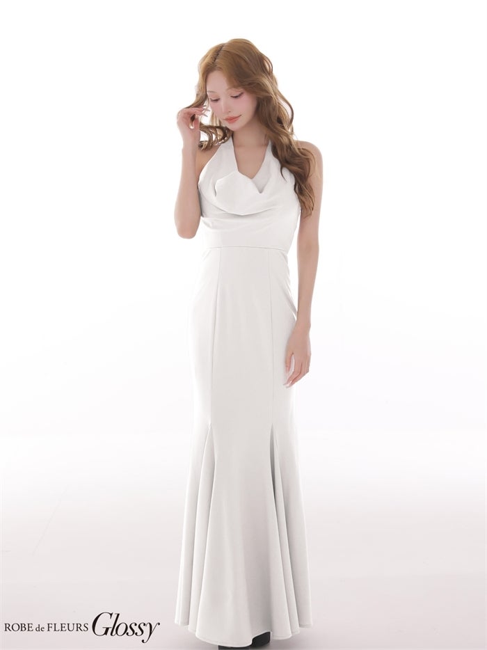 ROBE de FLEURS 【XS～Lサイズあり】 ラメニットドレープホルターマーメイドロングキャバドレス gl4662