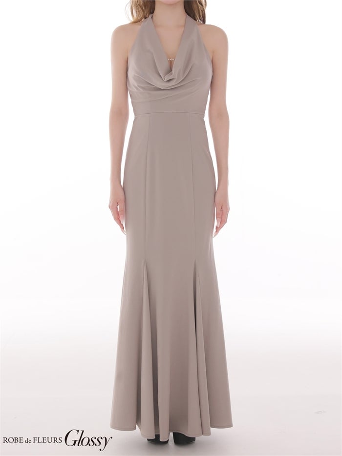 ROBE de FLEURS 【XS～Lサイズあり】 ラメニットドレープホルターマーメイドロングキャバドレス gl4662