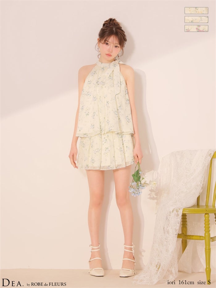 DEA. ディア バイ ローブドフルール 【XS～Lサイズあり】フラワーシフォンフレアセットアップミニキャバドレス de4689-c