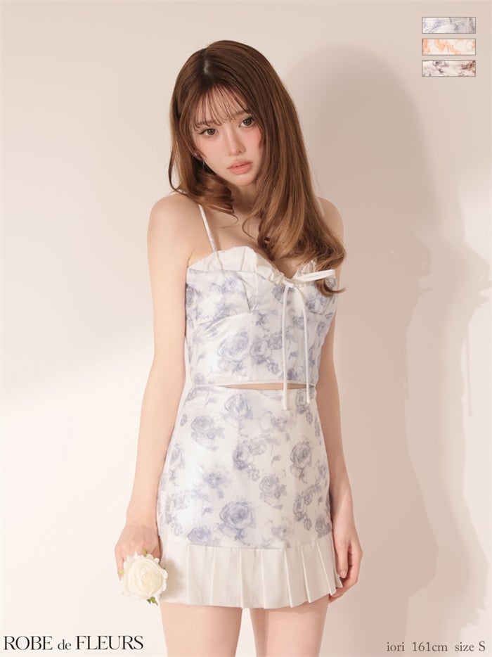 【6月上旬頃入荷予定】 ROBE de FLEURS ローブドフルール 【XSサイズあり】 フラワープリーツリボンセットアップミニキャバドレス fm5005-c