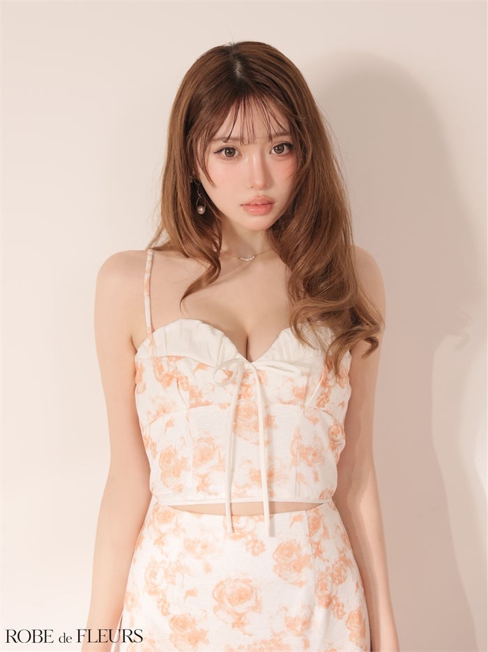 【6月上旬頃入荷予定】 ROBE de FLEURS ローブドフルール 【XSサイズあり】 フラワープリーツリボンセットアップミニキャバドレス fm5005-c