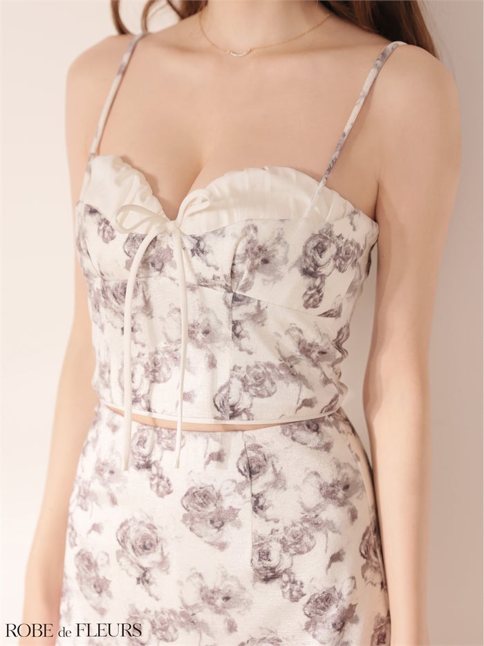 【6月上旬頃入荷予定】 ROBE de FLEURS ローブドフルール 【XSサイズあり】 フラワープリーツリボンセットアップミニキャバドレス fm5005-c