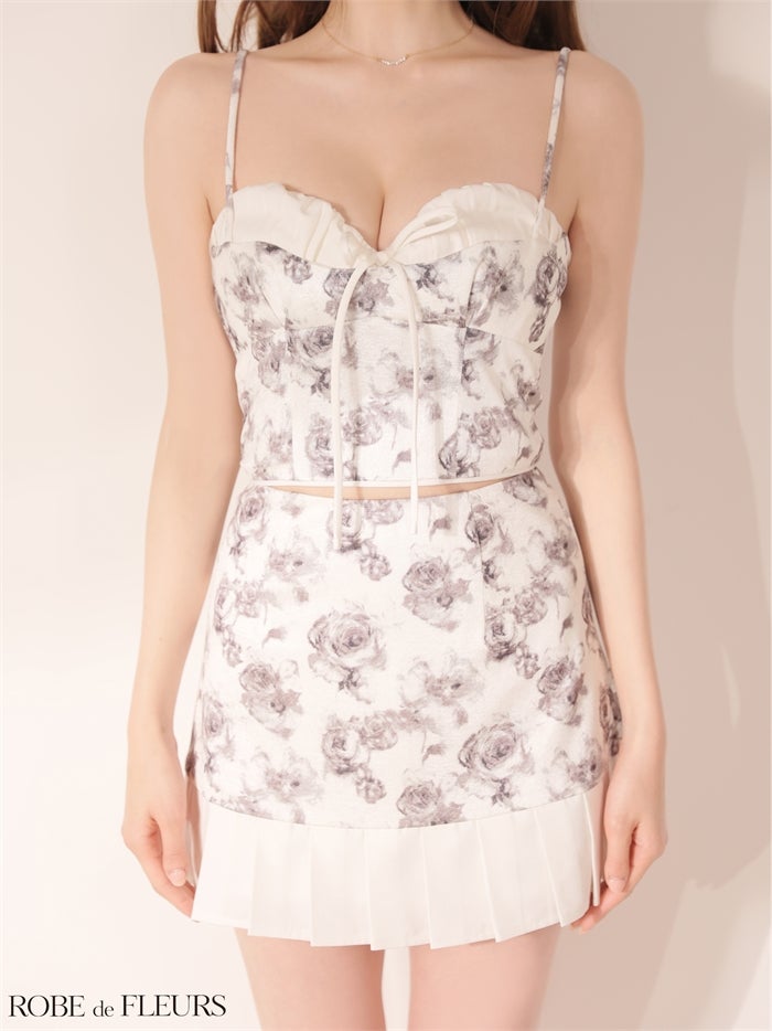【6月上旬頃入荷予定】 ROBE de FLEURS ローブドフルール 【XSサイズあり】 フラワープリーツリボンセットアップミニキャバドレス fm5005-c
