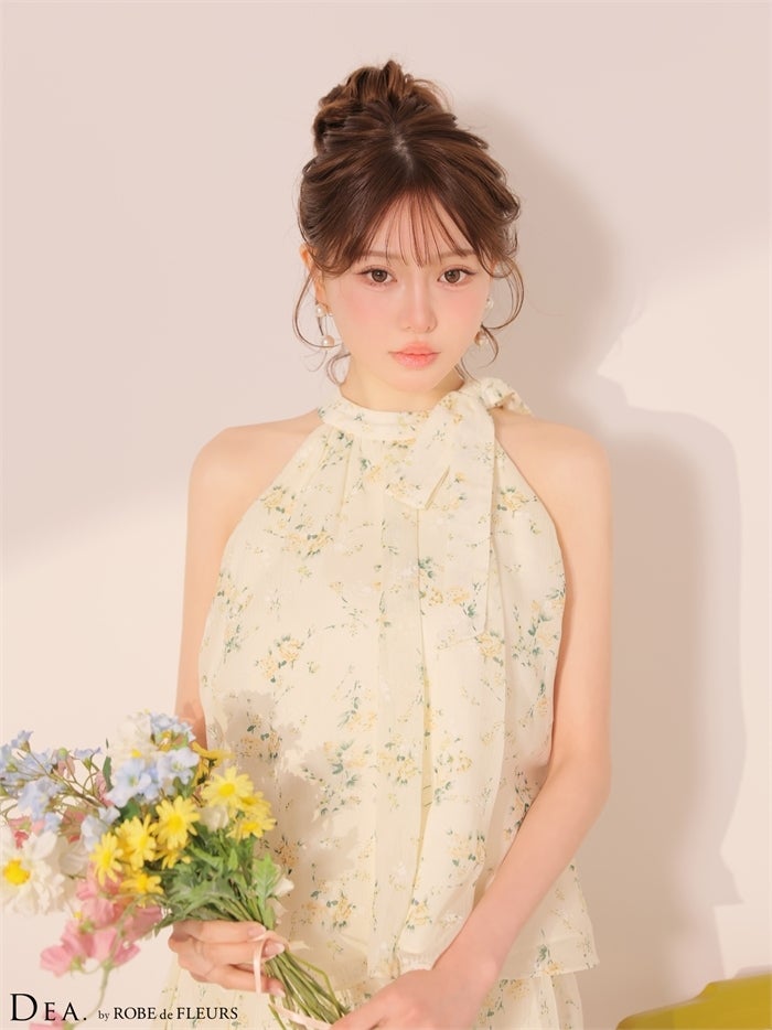  DEA. ディア バイ ローブドフルール 【XS～Lサイズあり】フラワーシフォンフレアセットアップミニキャバドレス de4689
