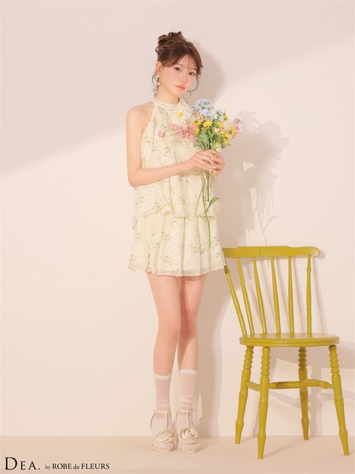  DEA. ディア バイ ローブドフルール 【XS～Lサイズあり】フラワーシフォンフレアセットアップミニキャバドレス de4689