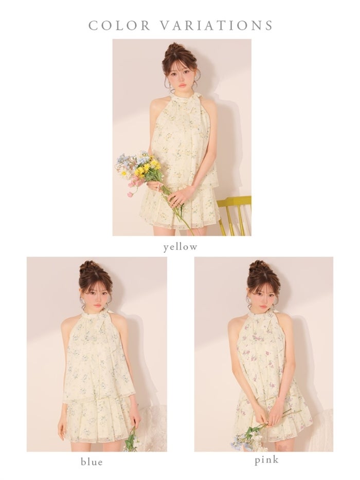  DEA. ディア バイ ローブドフルール 【XS～Lサイズあり】フラワーシフォンフレアセットアップミニキャバドレス de4689