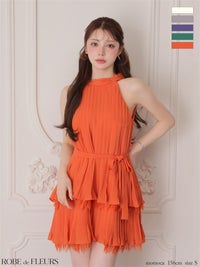 ROBE de FLEURS ローブドフルール 【XSサイズあり】 ホルターリボンレースプリーツミニキャバドレス fm4614