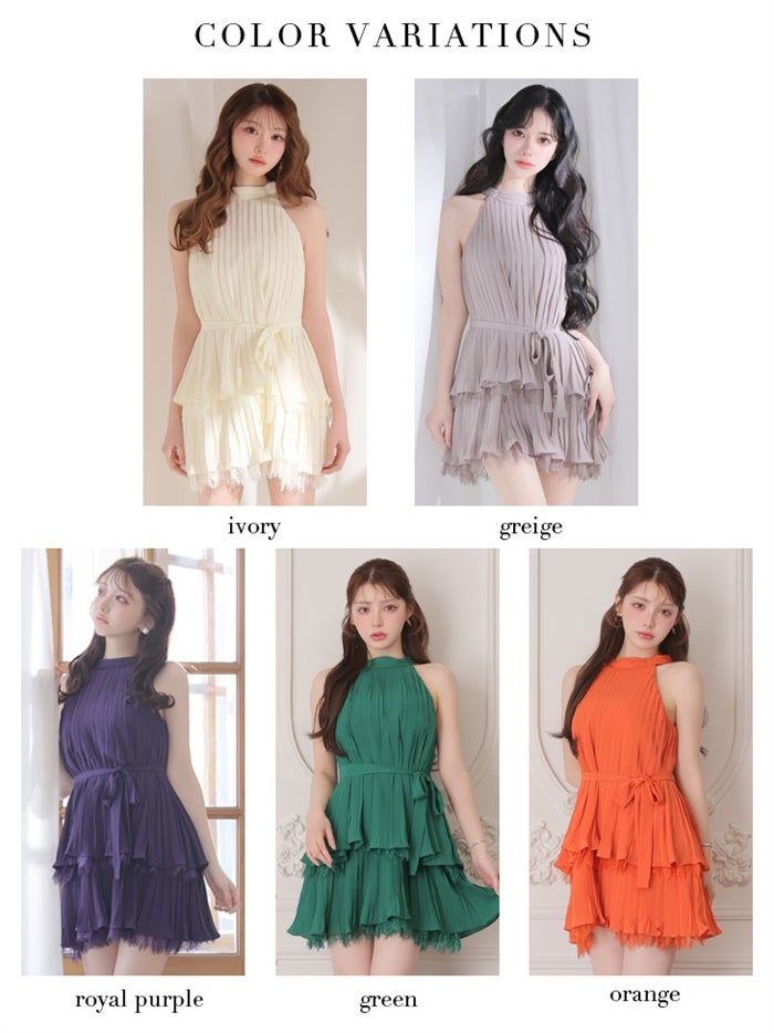 ROBE de FLEURS ローブドフルール 【XSサイズあり】 ホルターリボンレースプリーツミニキャバドレス fm4614