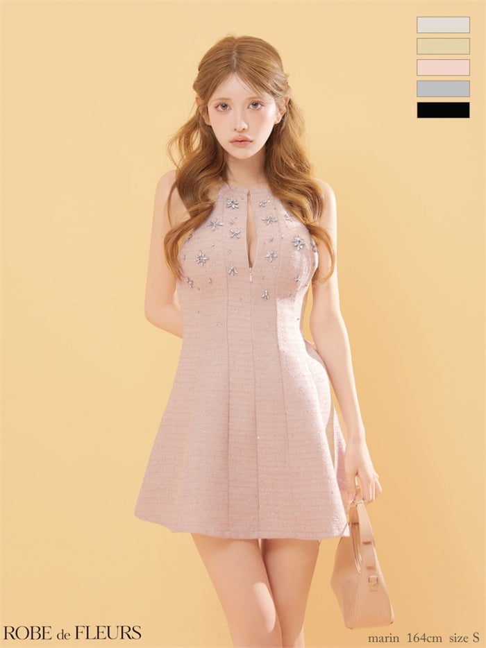 ROBE de FLEURS ローブドフルール 【XSサイズあり】ホルタービジューラメツイードミニキャバドレス fm4362-c