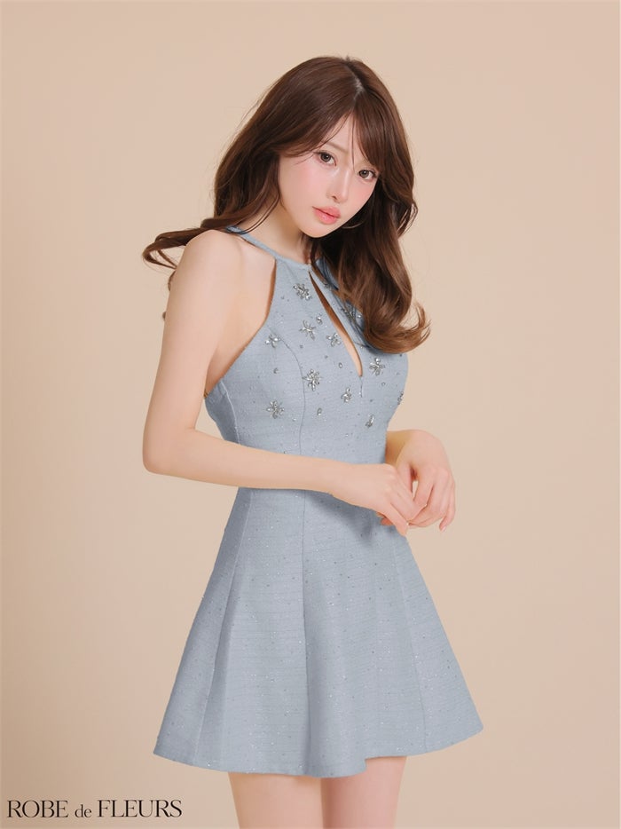 ROBE de FLEURS ローブドフルール 【XSサイズあり】ホルタービジューラメツイードミニキャバドレス fm4362-c